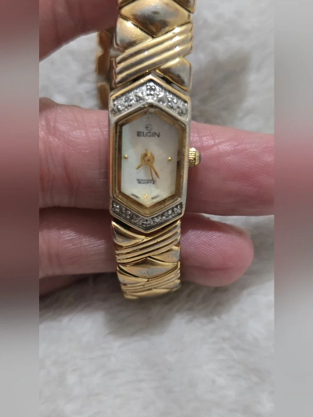 Vintage Women's Gold-Tone Watch with Diamond Accents Elgin
